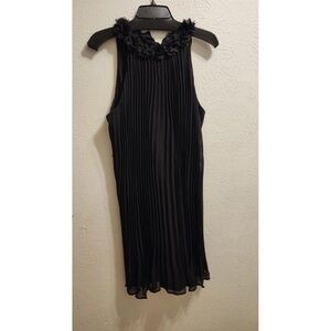 Nicole Miller Vintage Black Pleated High-Neck Sleeveless Dress